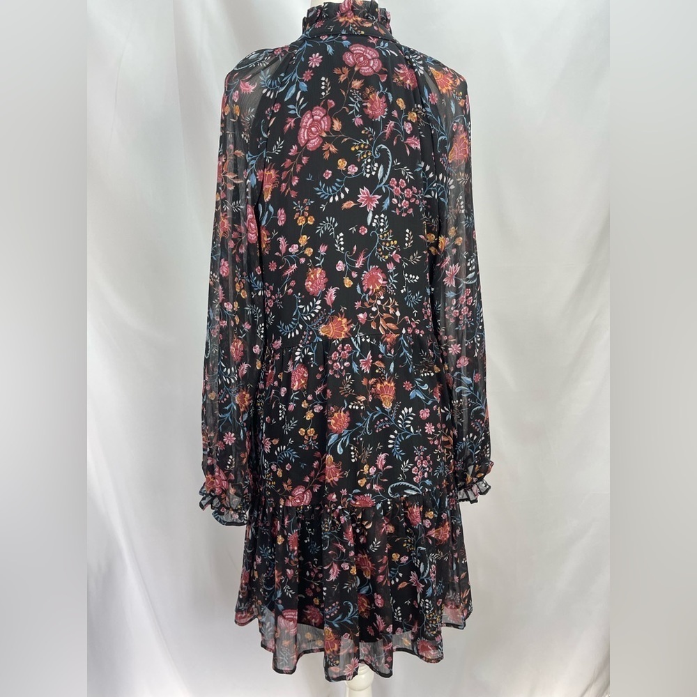 Harper 241 black and floral ruffled collar boho dress women’s size 6 - Picture 5 of 15